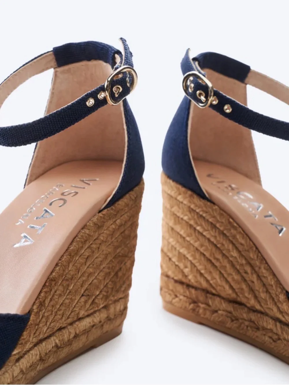 Viscata Navy Espadrille Wedge Sandals with Ankle Strap
